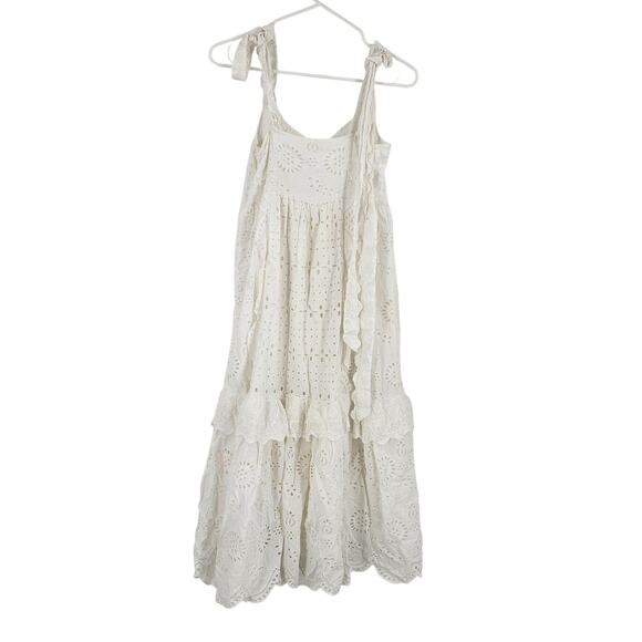 LoveShackFancy Antonella Dress White Embroidered Eyelet Ruffe Tiered Midi Size S - Picture 11 of 11